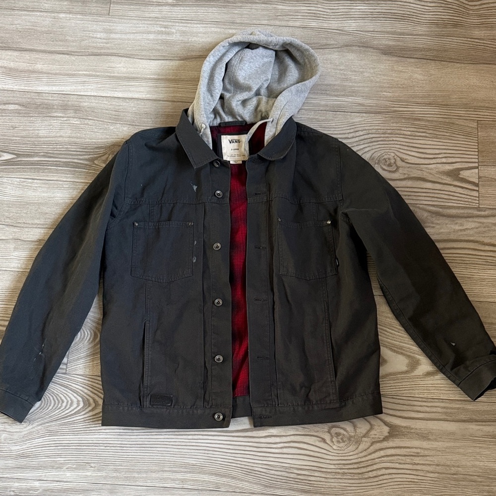 Vans Black Jacket with Gray Hood and Red Interior